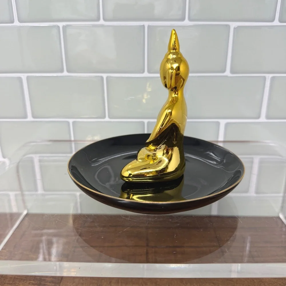 Sagebrook Home Gold Seated Buddha Ceramic Trinket Dish Catchall Ring Tray